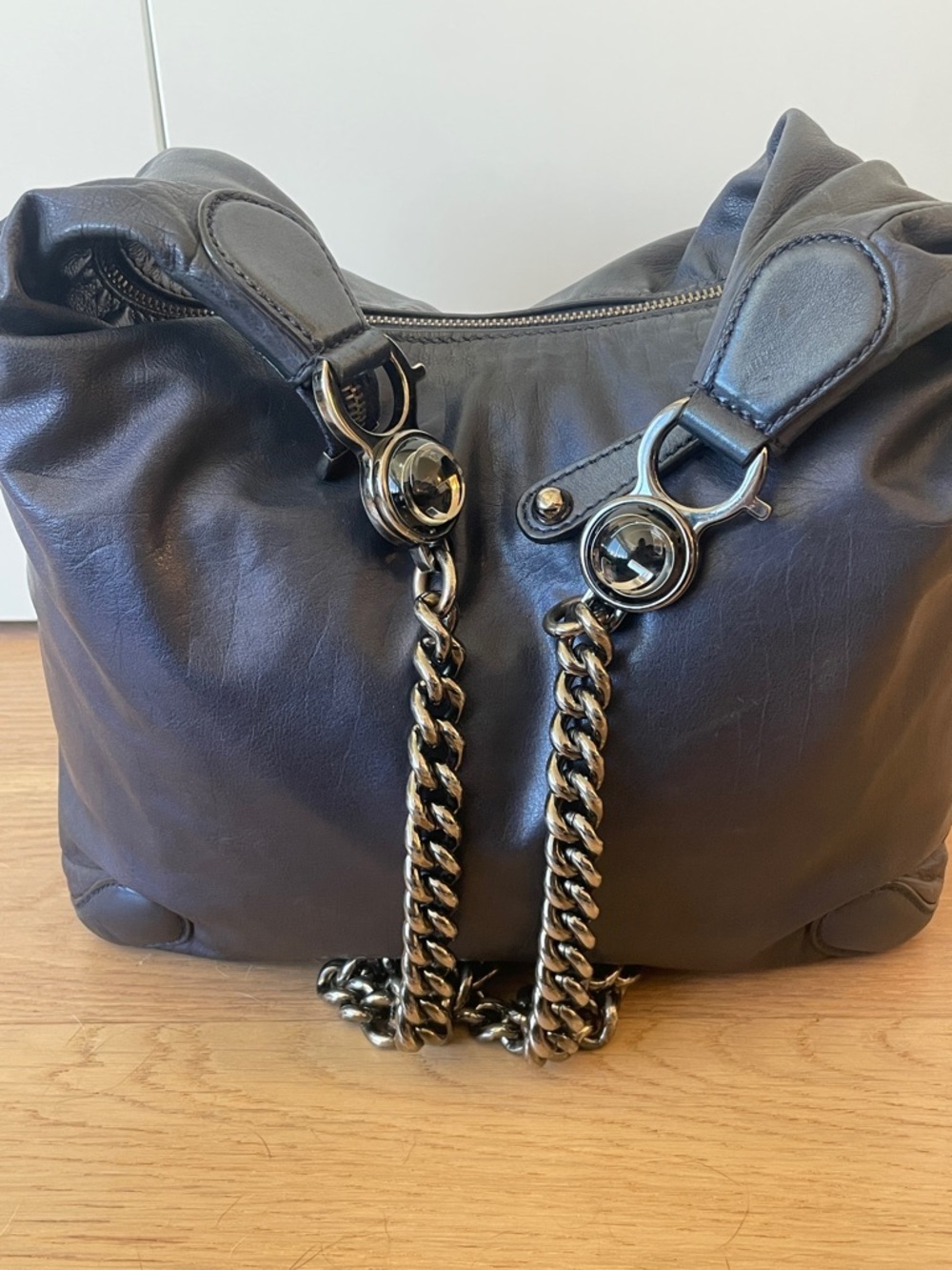 Gucci Blue Leather Chain Shoulder Bag | Large Hobo GG Hardware - Picture 7 of 14
